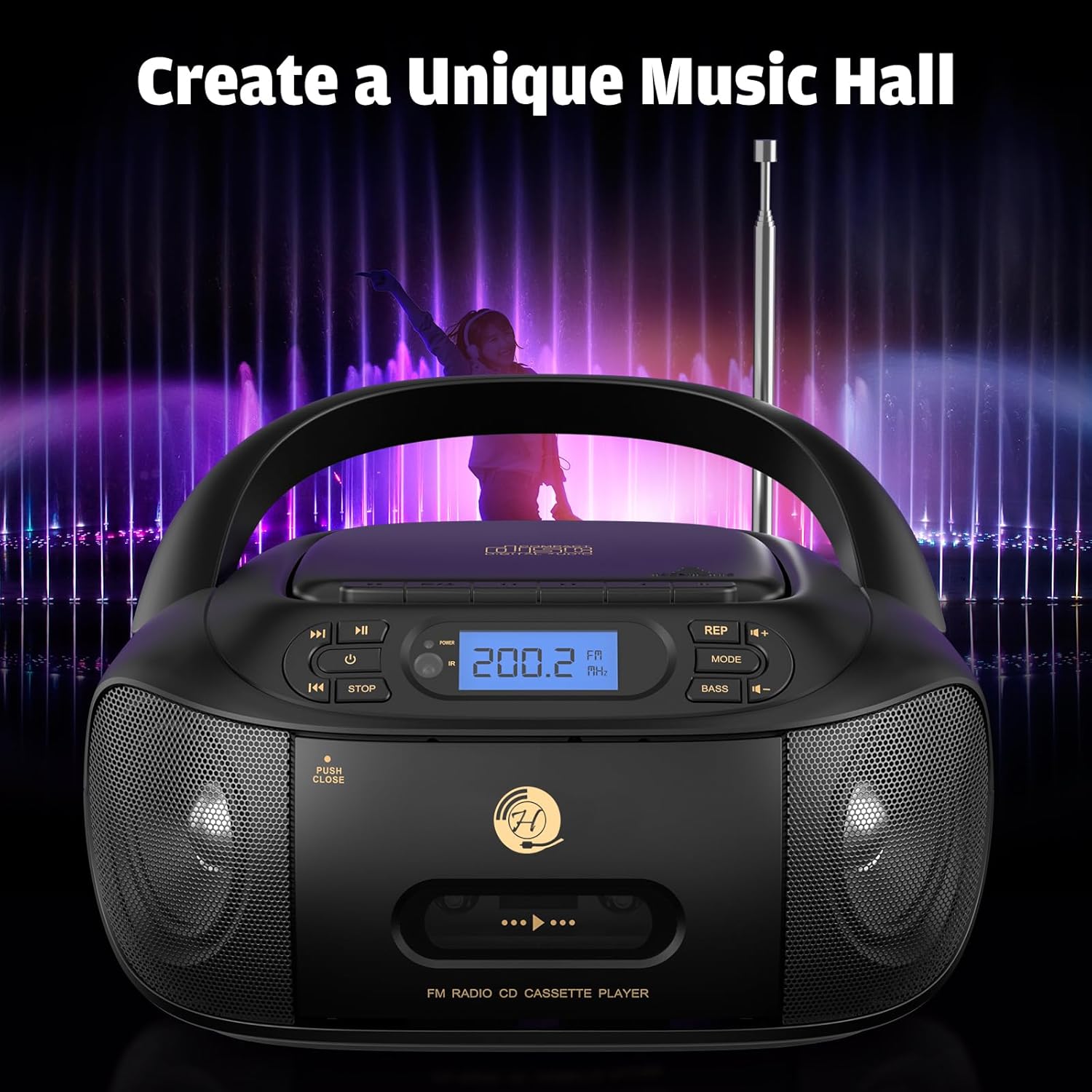 CD Cassette Player Boombox with Bluetooth, FM Radio, Aux and USB Drive B3574