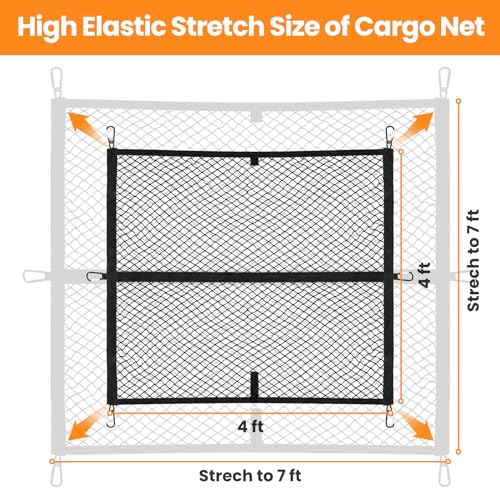 Truck Bed Net, Elastic Cargo Net, Stretches 4x4 to 7x7 O699