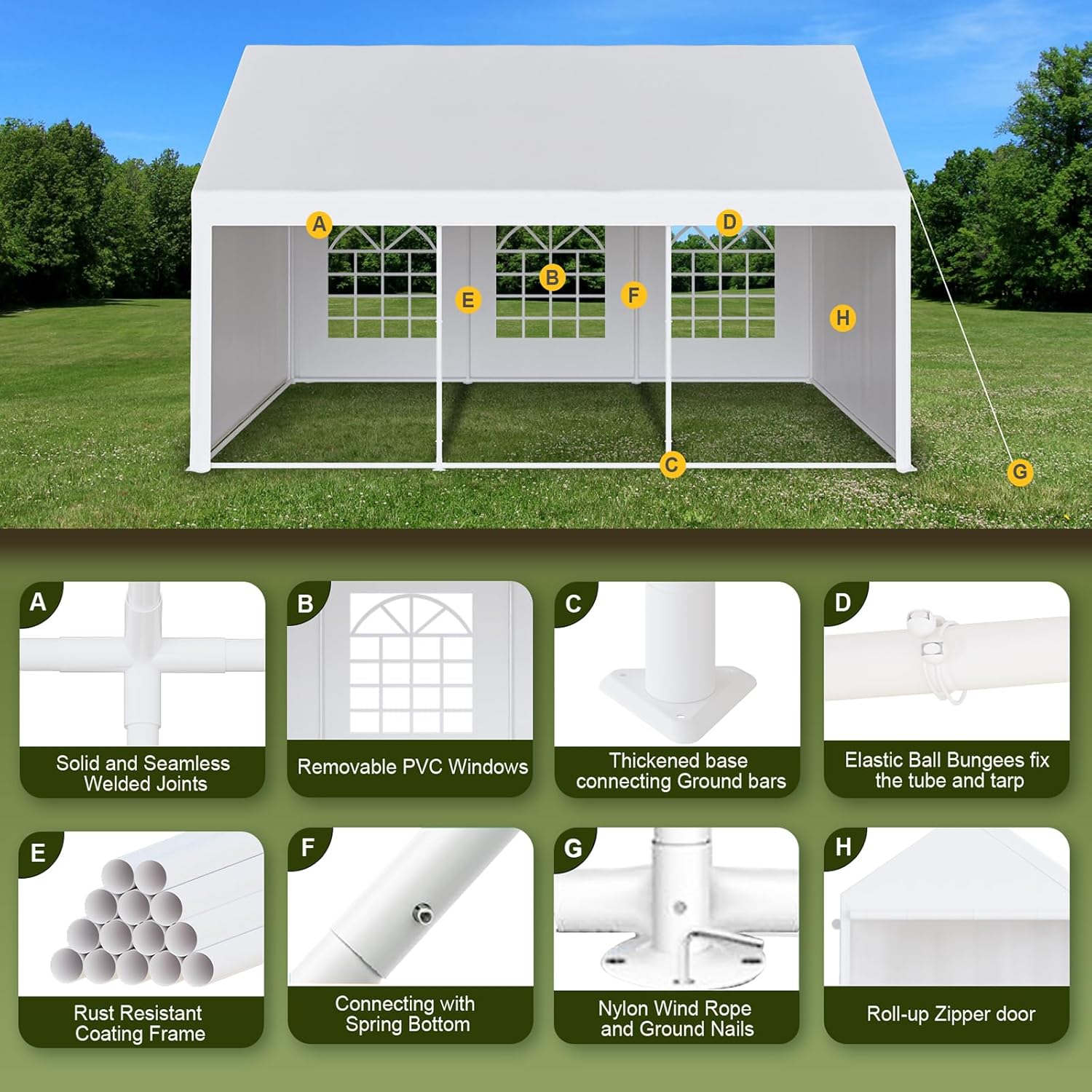 20 x 20 FT Outdoor Party Tent Canopy with Removable Sidewalls, White R736426