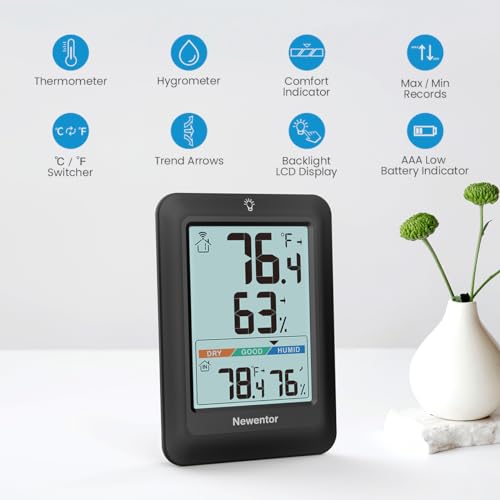 Indoor Outdoor Thermometer Hygrometer Wireless with 2 Sensors, 328ft Range, Black X150990