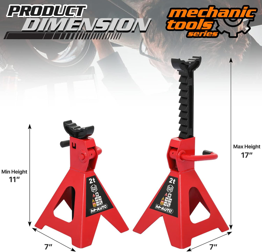 Hydraulic Trolley Floor Jack with 2 Jack Stands, 2 Ton Capacity, Steel, Red S928