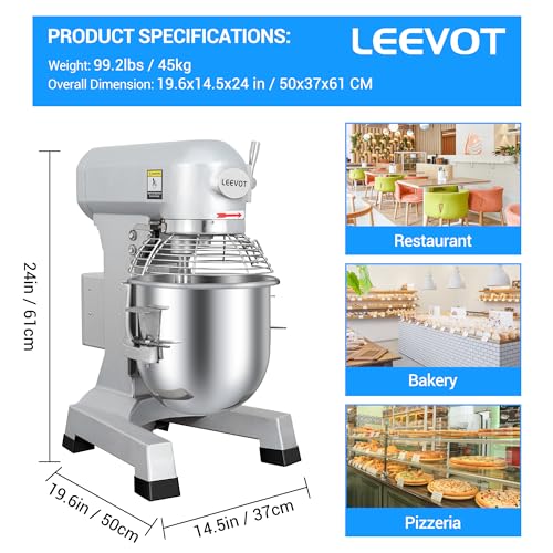 15Qt 600W Commercial Food Mixer, 3-Speed Stand Mixer with Stainless Steel Bowl D9146