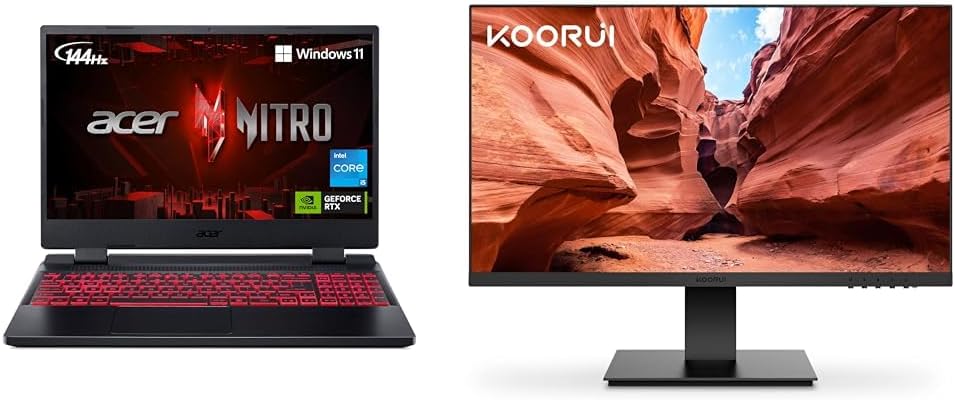 acer Nitro 5 AN515-58-525P Gaming Laptop |Core i5-12500H | NVIDIA GeForce RTX 3050 & KOORUI 24 Inch Computer Monitor Full HD 1920 x 1080p VA Display 75Hz 3000:1 Contrast Ratio with HDMI