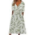 Women's Short Sleeve Boho Floral Print Maxi Dress Summer V Neck Casual Loose Dress with Pockets