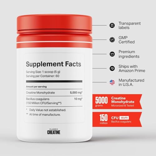 Micronized Creatine Monohydrate Powder, 5000mg, 60 Servings K7224