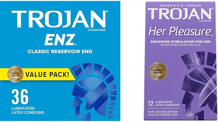 TROJAN ENZ Lubricated Condoms 36 Count Value Pack with TROJAN Her Pleasure Sensations Condoms 12 Count