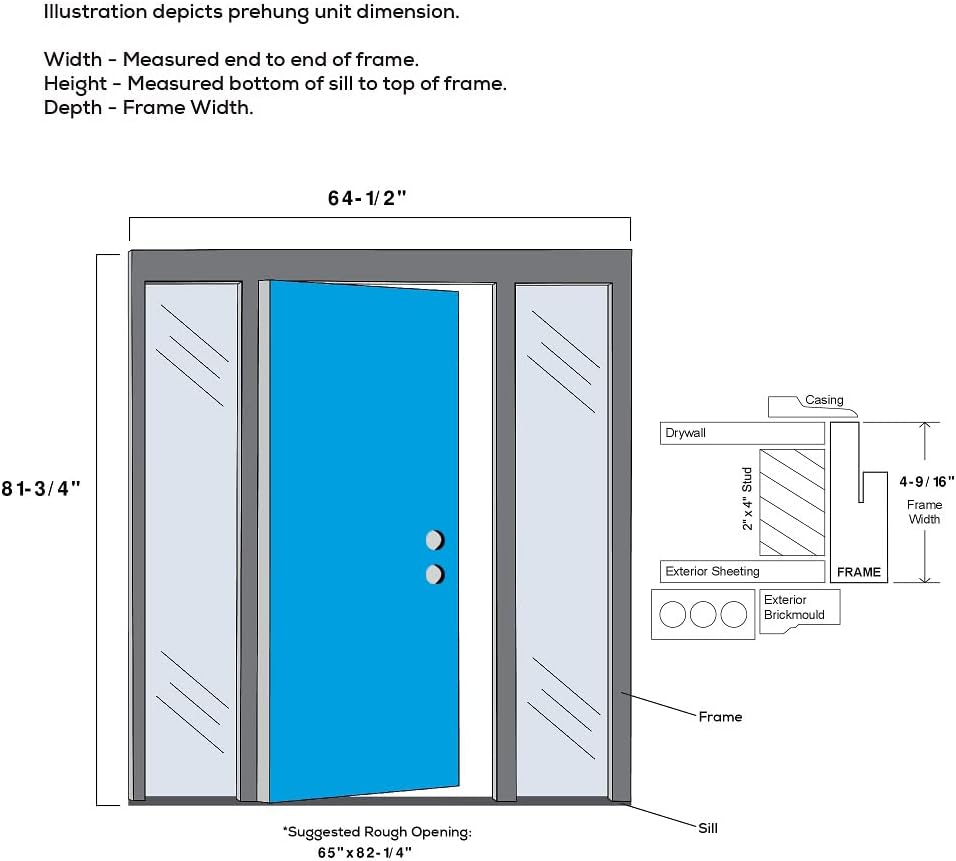 Fiberglass Prehung Front Door with Two Sidelites, Frosted Glass K8276