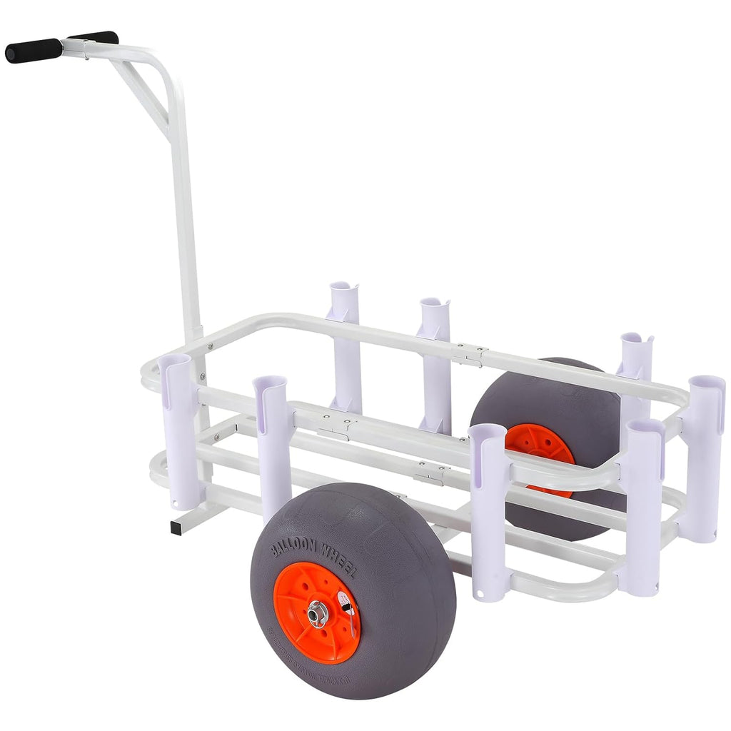 VEVOR Beach Fishing Cart, 300 lbs Load Capacity, Fish and Marine Cart with Two 13" Big Wheels PU Balloon Tires for Sand, Heavy-Duty Aluminum Pier Wagon Trolley with 8 Rod Holders for Fishing, Picnic