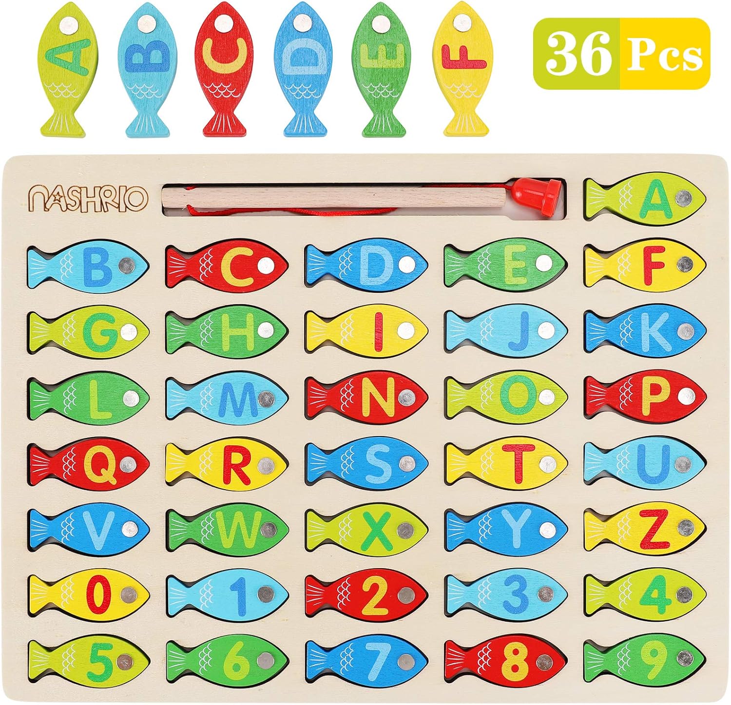 Magnetic Wooden Fishing Game Toy for Toddlers, Alphabet Counting Puzzle, Preschool Learning Educational Toys U8493