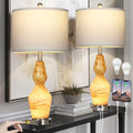 Modern Glass Table Lamps Set of 2, 3 - Way Dimmable Touch Control Bedside Lamps with Night Light for Bedroom, Nightstand Lamps with USB A+C Ports & AC Outlet for Living Room (4 LED Bulbs Included)