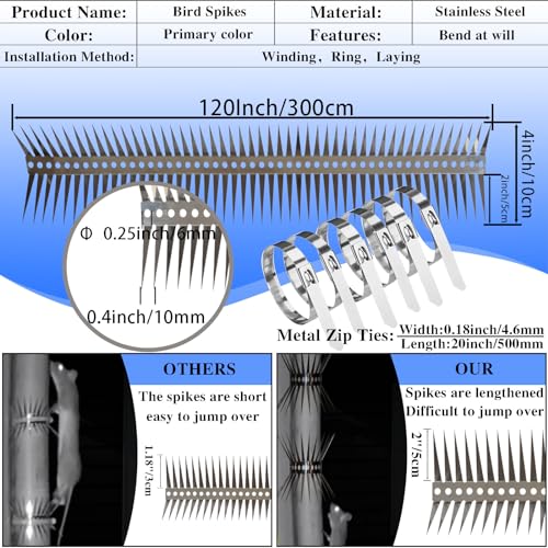 Bird Spikes for Bird Feeder Poles and Fences, 40 Inches T968