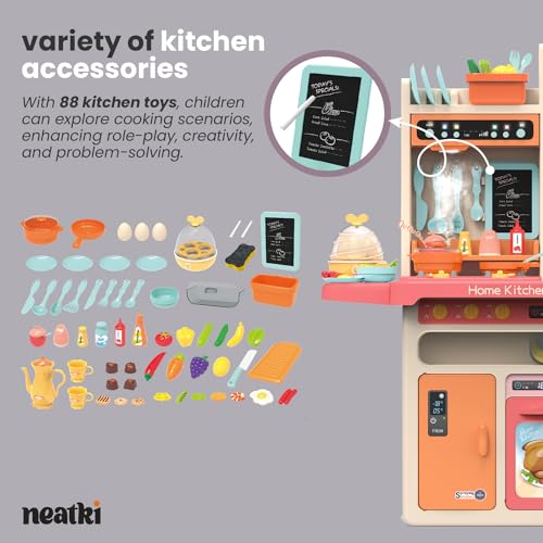 Kids' Play Kitchen Set with Lights and Sounds, 65 Pieces O3239