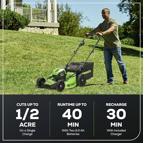 21" Brushless Cordless Push Lawn Mower with 2.0Ah Batteries and Rapid Charger B48733