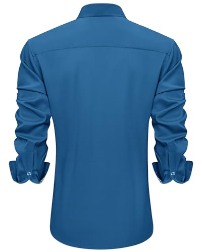 Men's Casual Long Sleeve Stretch Dress Shirt Wrinkle-Free Regular Fit Y629893