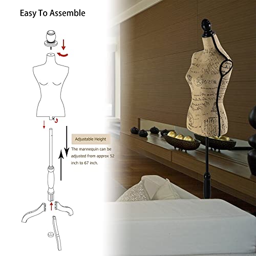 Dress Form Mannequin with Adjustable Tripod Stand for Sewing and Display R256