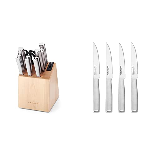 KitchenAid Gourmet 14 Piece Forged Stainless Steel Knife Set with Steak Knives and Built in Knife Sharpener