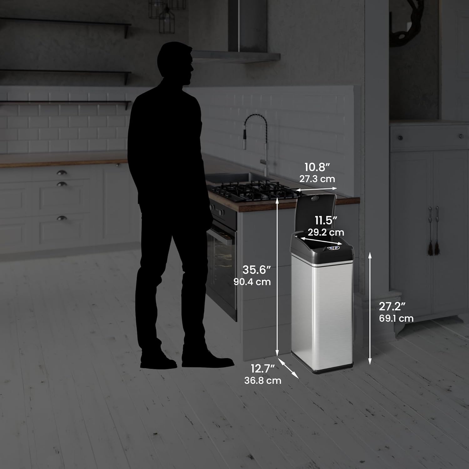 13 Gallon Stainless Steel Automatic Touchless Kitchen Trash Bin M776