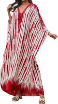 Bsubseach Print Caftans for Women Kaftan Dress Loose Bathing Suit Cover Up Casual Long Beach Dresses Red Tie Dye