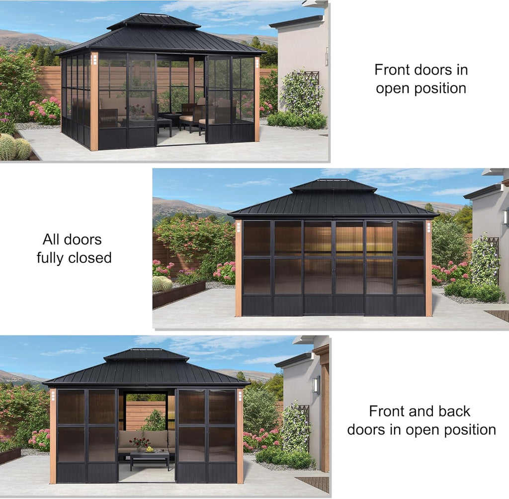 Patio Hardtop Gazebo Double Top Outdoor Screen House with Detachable Windows R7242