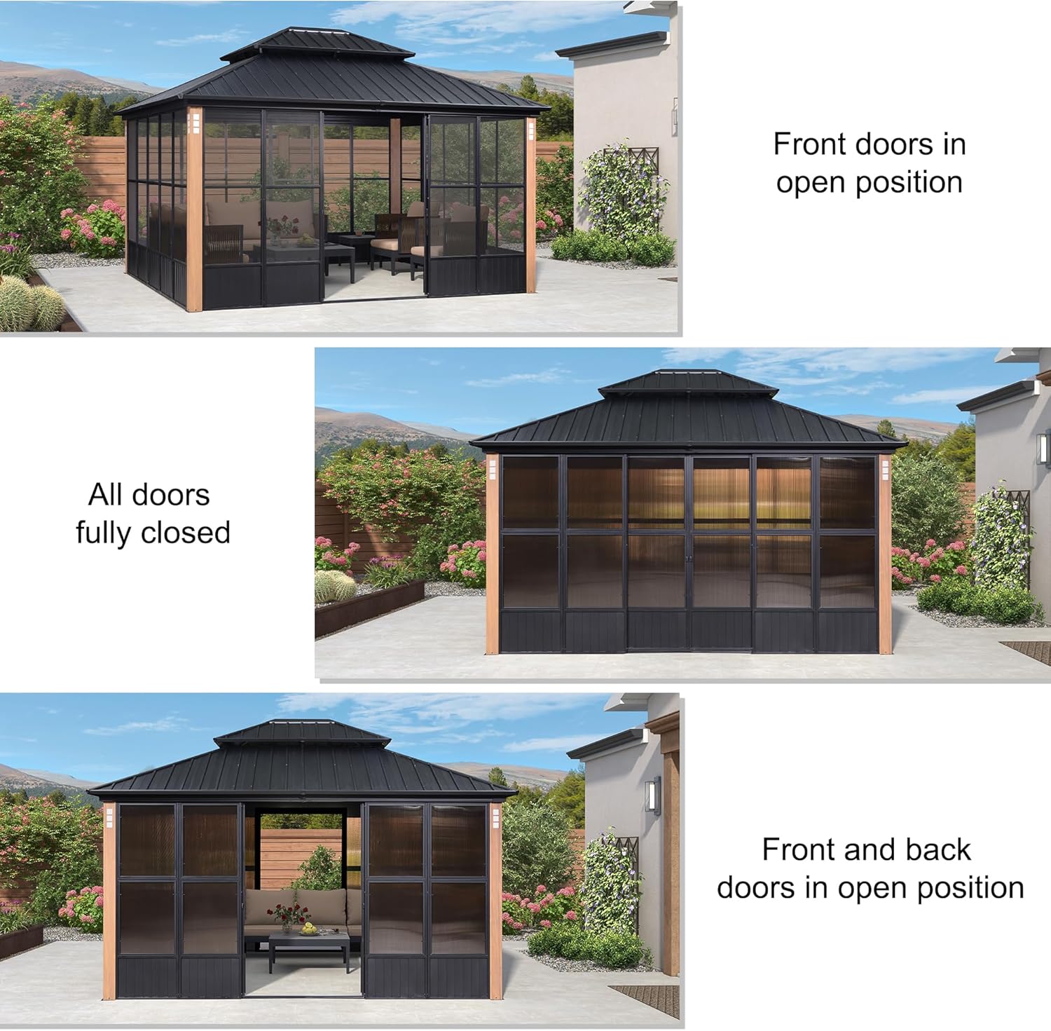 Patio Hardtop Gazebo Double Top Outdoor Screen House with Detachable Windows R7242
