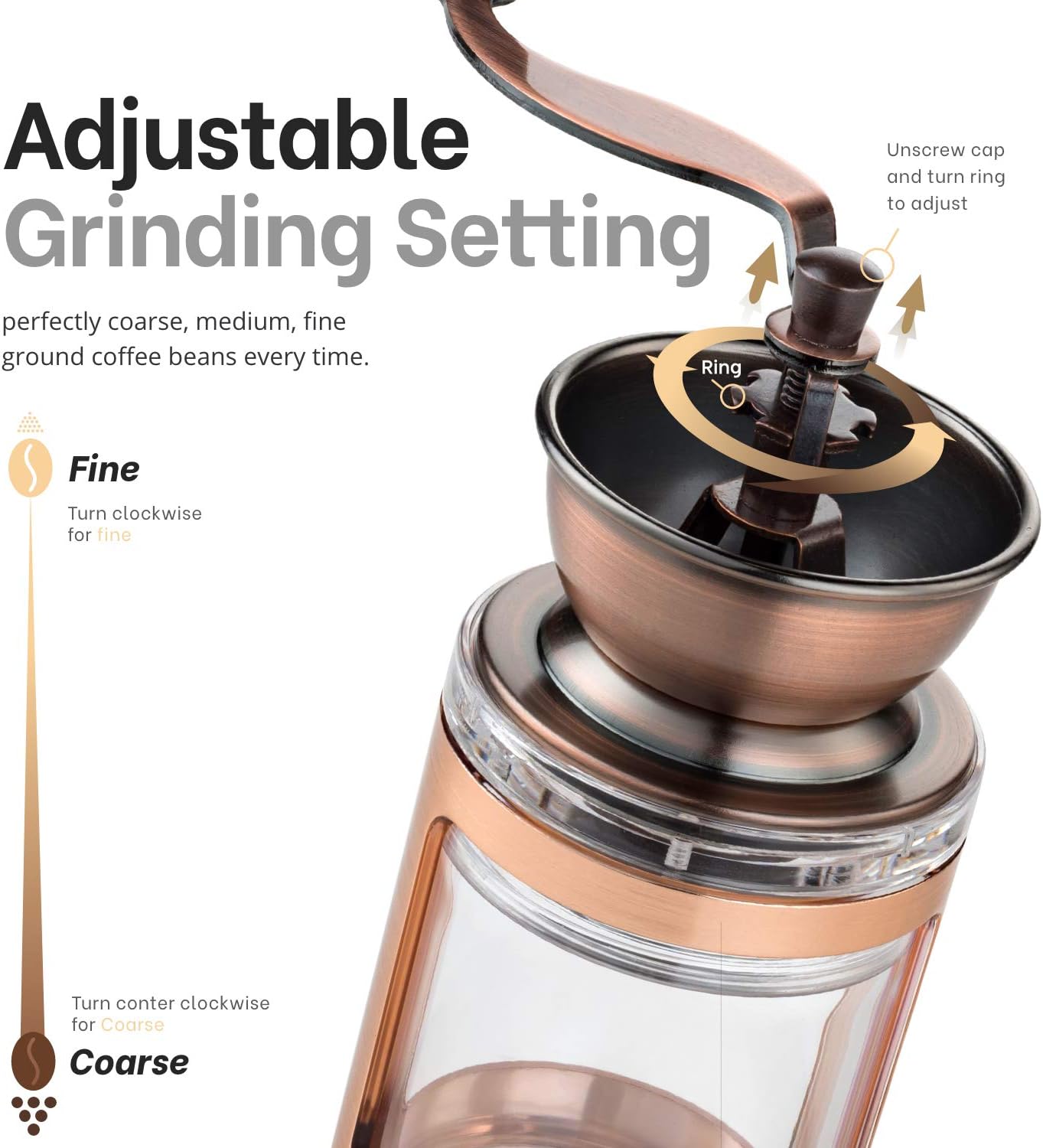 Manual Coffee Grinder with Adjustable Settings for French Press, Espresso N90489