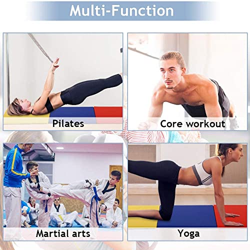 Folding Gymnastics Tumbling Mat for Home Gym, Extra Thick with Carrying Handles, Blue X73795