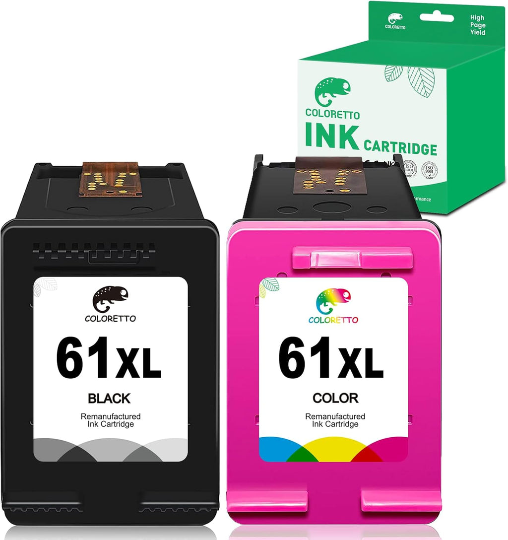 COLORETTO 61XL Ink Cartridges for Envy 4500 4502 5530 5534 OfficeJet 4630 4635 Deskjet 1510 1512 2540 3050 3510 Printers as Replacement of HP 61 XL hp61 hp61xl hp Ink 61 (1 Black, 1 Color) Combo Pack