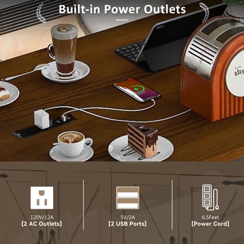 Farmhouse Kitchen Island with Power Outlet and Drop Leaf Z7652