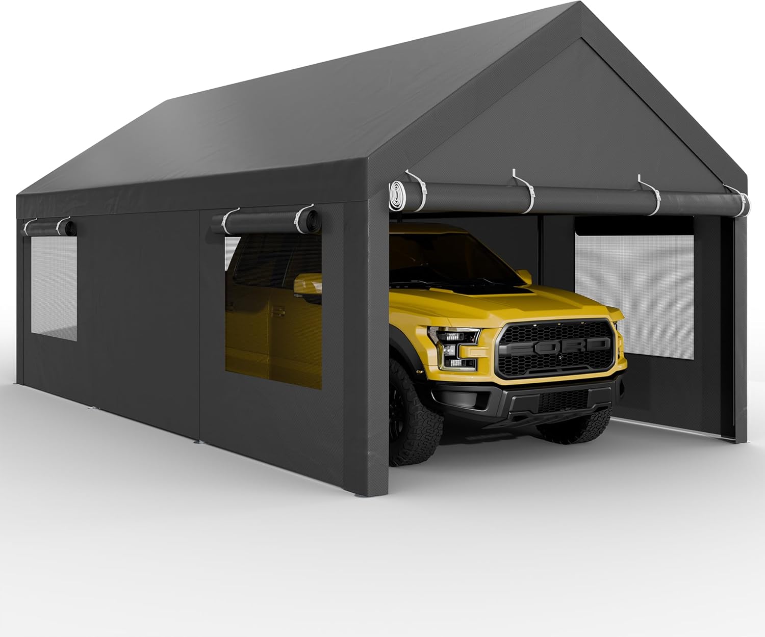 Carport 10x18.5 ft Heavy Duty Canopy with Roll-up Windows, Portable Garage with Removable Sidewalls A5898