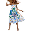 Women Spaghetti Strap Graffiti Maxi Dress Boho Flowy Hawaiian Graphic A Line Swing Long Cami Tank Beach Vacation Sundress