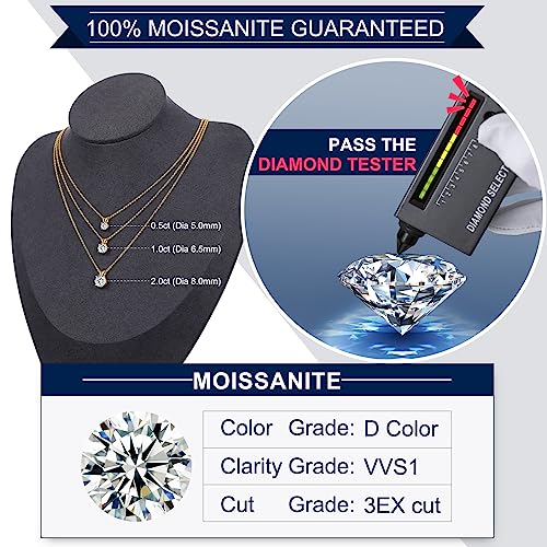 Moissanite Pendant Necklace for Women, Lab Created Diamond, 18K Gold Plated Sterling Silver W2767