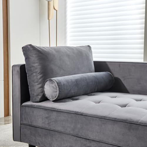 Velvet Chaise Lounge Chair with Tufted Cushion and Adjustable Armrest D555