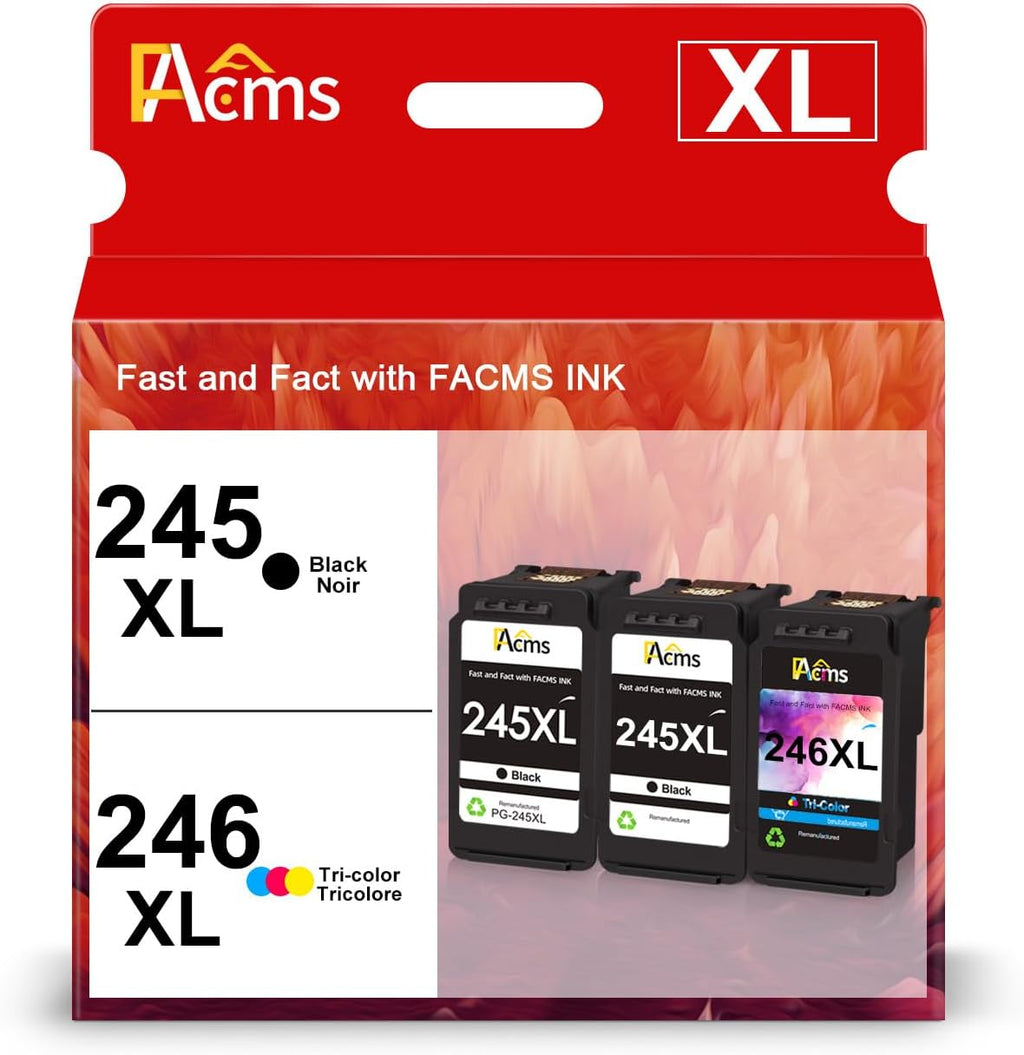 Remanufactured 245XL 246XL Combo Pack Ink Cartridge Replacement for Canon Pg-245Xl Cl-246Xl PG-243 CL-244 to use with Pixma MX492 MX490 MG2522 MG2520 MG2420 MG2920 MG2922 MG3022 (2Black 1Color)