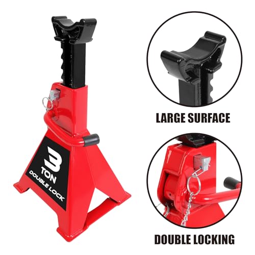 Steel Car Jack Stands 2 Ton Capacity, Red, 1 Pair C69036