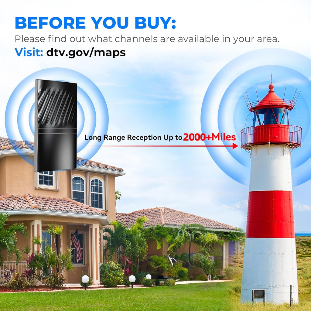 2024 Newest TV Antenna Indoor Smart Digital Up to 2000+ Miles-Amplified HD TV Antenna Outdoor for Local Channels with Amplifier and Signal Booster-52ft Coax HDTV Cable/AC Adapter-Support 8K 4K 1080p