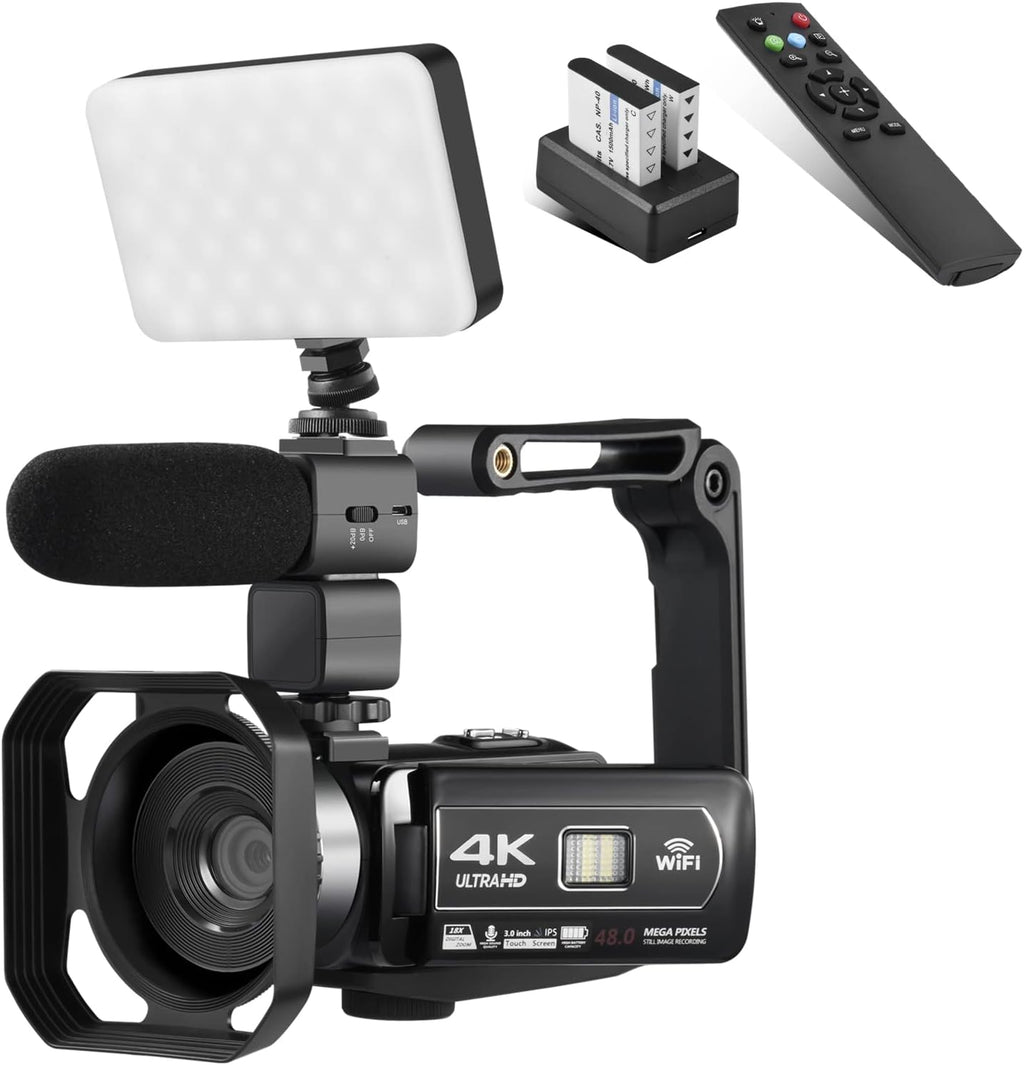 Video Camera 4K 18X Powerful Digital Zoom,48MP 3.0 Inch IPS Vlogging Camera for YouTube,270 Degree Rotation Touch Screen Camcorder with Microphone,IR Night Vision and 2 Batteries(Black)