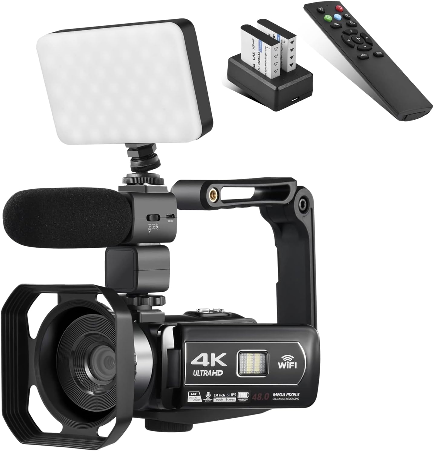 Video Camera 4K 18X Powerful Digital Zoom,48MP 3.0 Inch IPS Vlogging Camera for YouTube,270 Degree Rotation Touch Screen Camcorder with Microphone,IR Night Vision and 2 Batteries(Black)