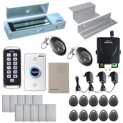 Visionis FPC-5652 One Door Access Control System Outswing Door 600lbs Magnetic Lock with VIS-3005 Slim Outdoor IP68 RFID Keypad Entry Security with Wireless Remote EM Standalone 2000 Users Kit