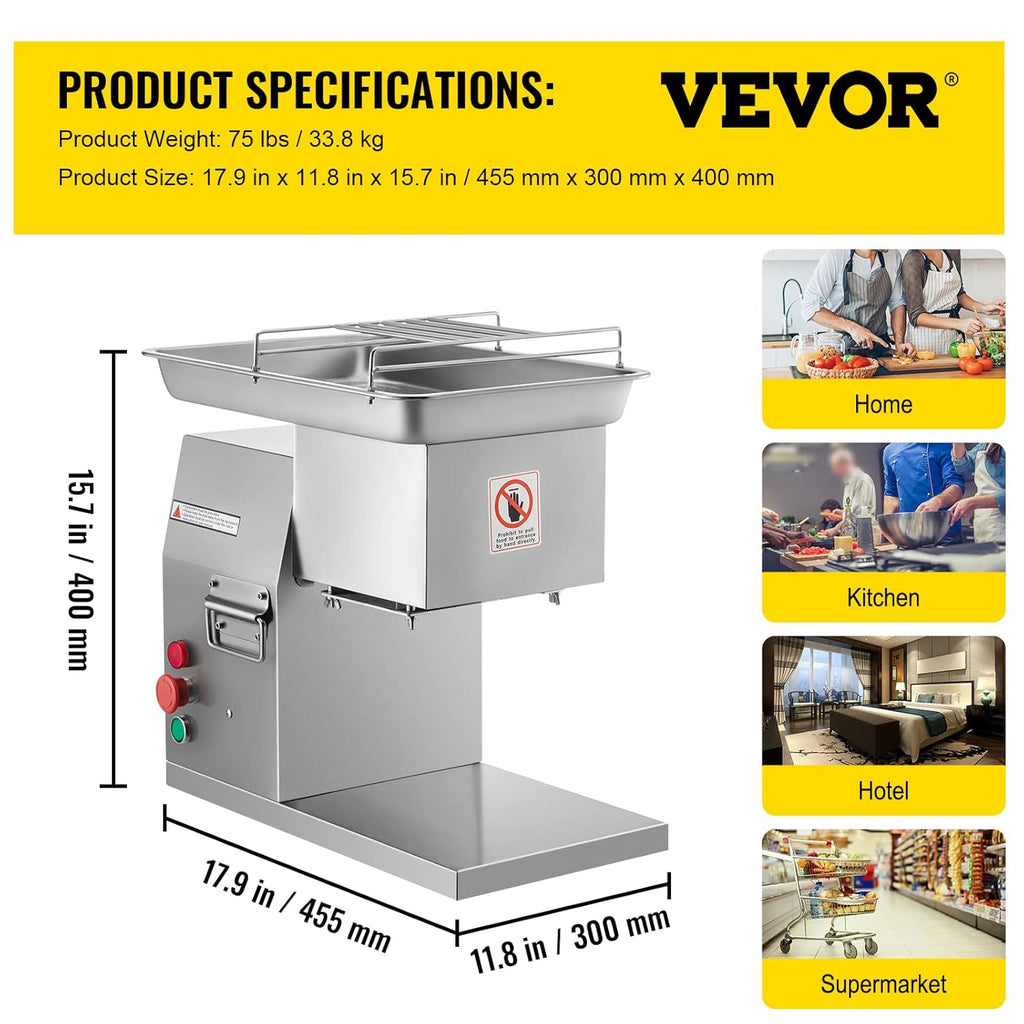 Commercial Meat Cutter Machine 1100 LB/H 3mm Stainless Steel Electric Food Slicer Z71032