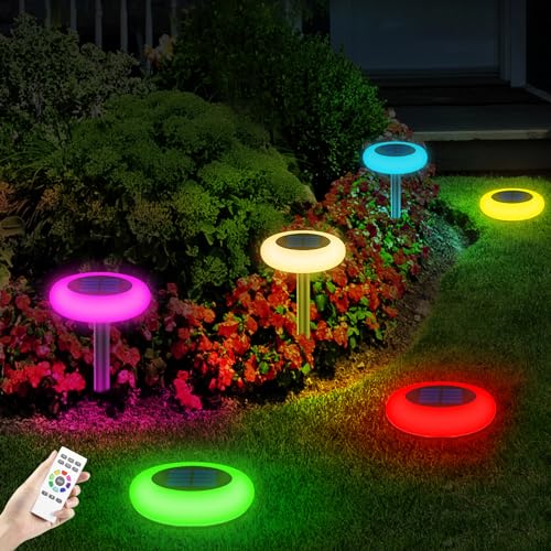 Colorful Solar Colorful Solar Lights Outdoor, Color Changing Solar Lights with Remote, Colorize Pathway Lights Solar Garden Lights for Landscape Walkway Patio Yard Pool(6 Pack)
