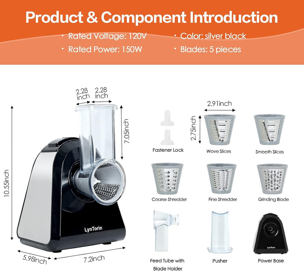 Electric Cheese Grater with 5 Attachments for Vegetables and Fruits W531917