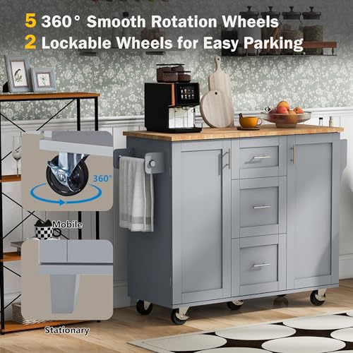 Kitchen Island with Storage, Rolling Drop Leaf Design, White P83022