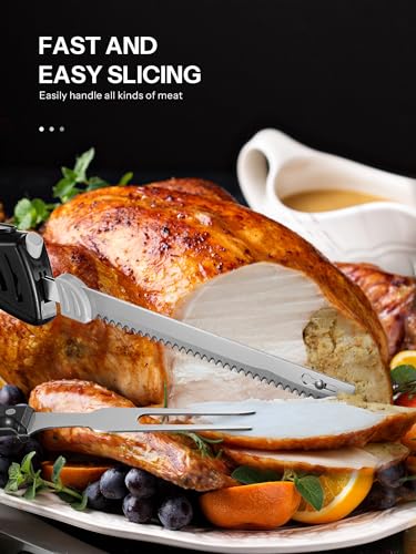 Electric Knife Set for Carving Meat, Poultry, Bread, and Foam, 2 Blades with Fork O5846