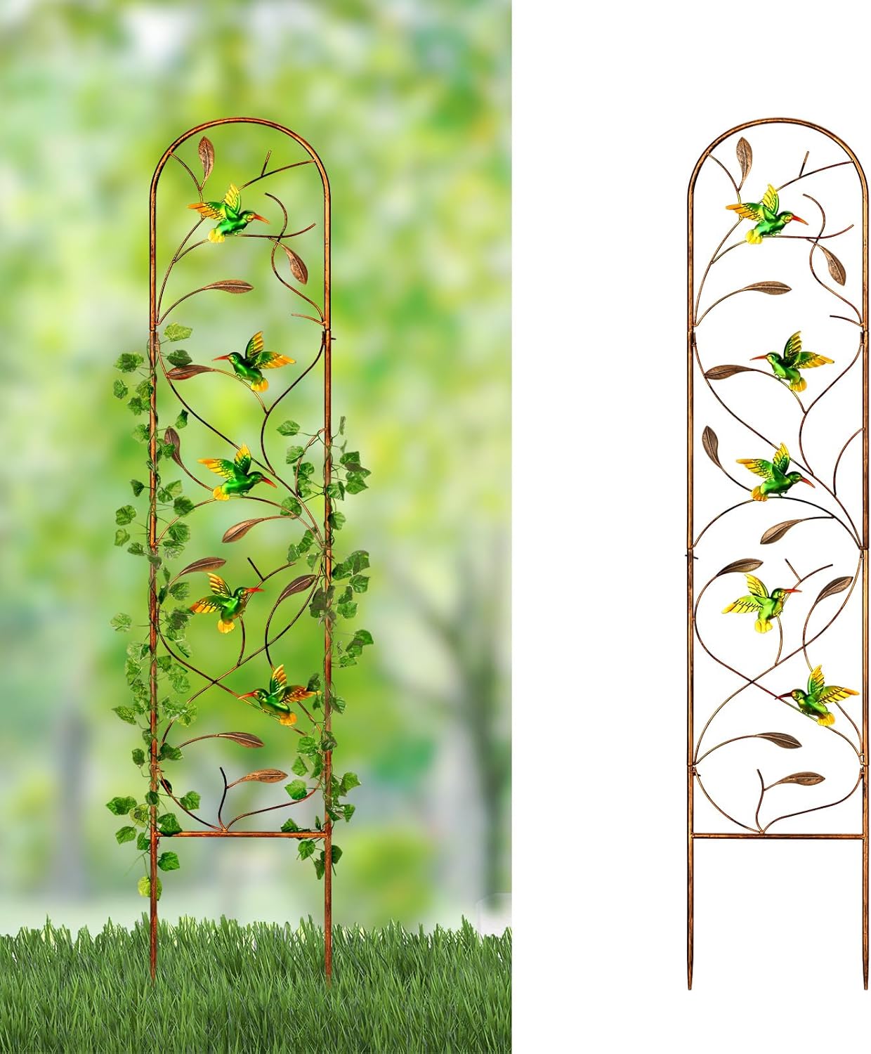 2 Pack Hummingbirds Metal Garden Trellis 60 Inch High Garden Obelisk for Climbing Plants Outdoor Decoration Arched Fence Vine Trellis for Patio, Lawn, Yard, Backyard, Wall Bracket