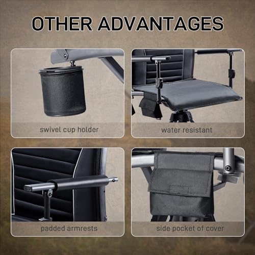360° Silent Swivel Folding Hunting Chair, Adjustable Seat for Outdoor, Supports 300lbs O72459
