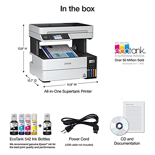 Wireless Color All-in-One Supertank Printer with Scanner, Copier, Fax and Auto Document Feeder B4971