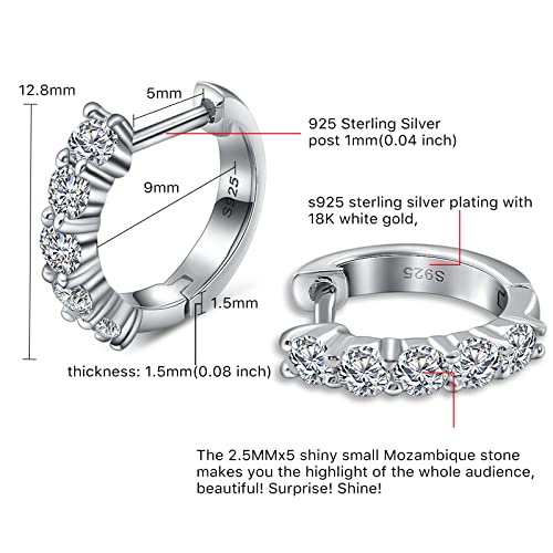 Moissanite Hoop Earrings for Women Men, Sterling Silver Plated 18K White Gold K2817