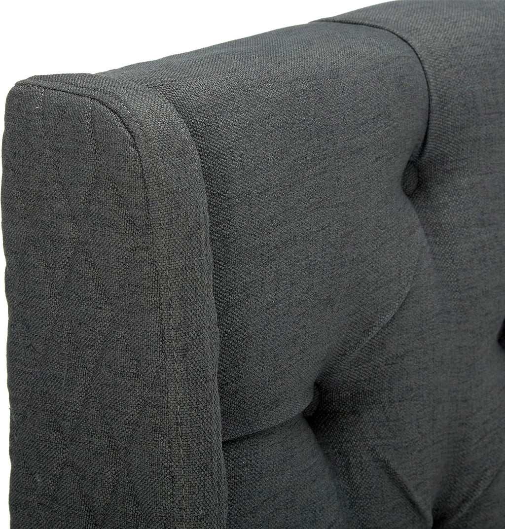 Wingback Tufted Fabric Headboard, Queen / Full, Dark Gray / Black T61067