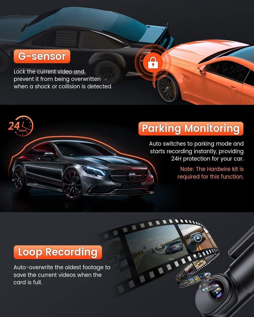 2.5K Front Dash Cam with Night Vision and Parking Mode K233036