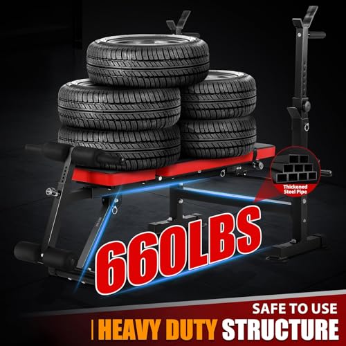 Weight Bench with Squat Rack, 6-in-1 Foldable Bench Press Set, Adjustable Incline Flat Decline, Strength Training for Home Gym R62045